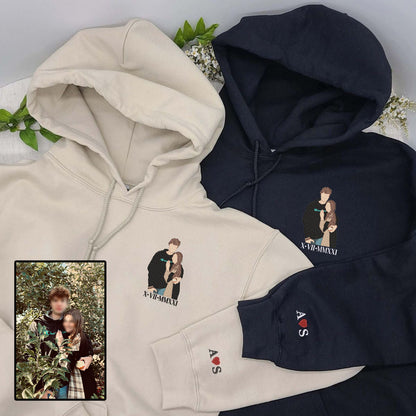 Personalized Hoodie Custom Embroidered Couple Color Photo and Messages Exquisite Gift for Lover