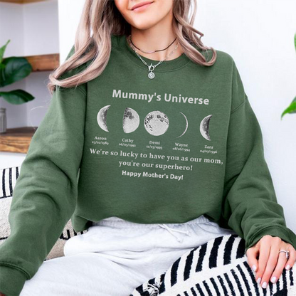 NEW! Loversdovey Custom Sweatshirt With Text And Date The Real Moon Phase- Mom's Universe,Gift For MUM