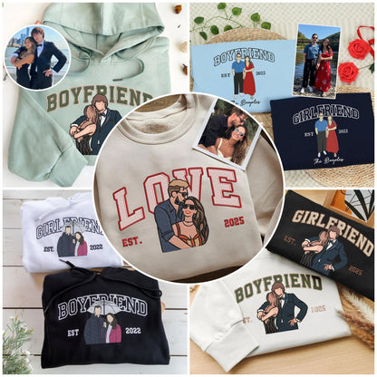 Loversdovey Personalized Embroidered Photo Couple Boyfriend and Girlfriend Matching Sweatshirts