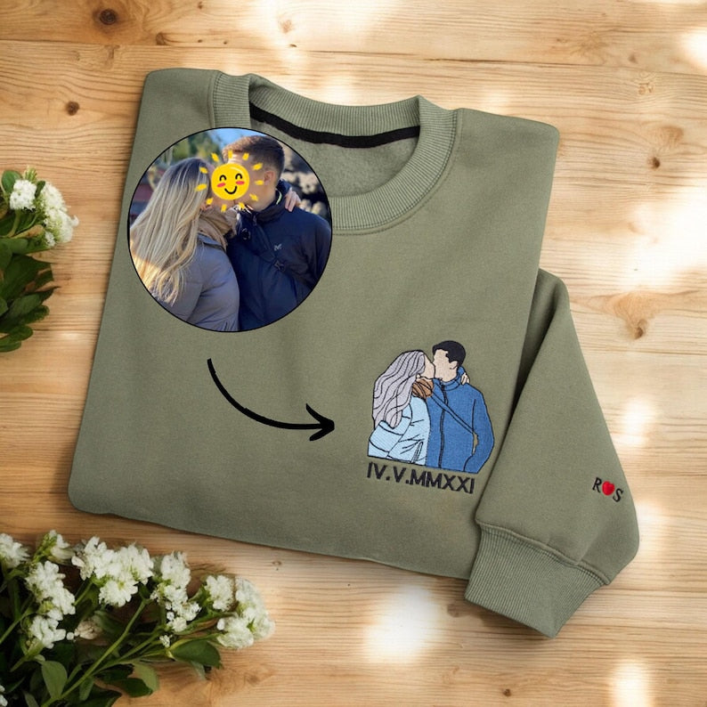 Loversdovey Custom Embroidered Portrait from Photo Sweatshirt