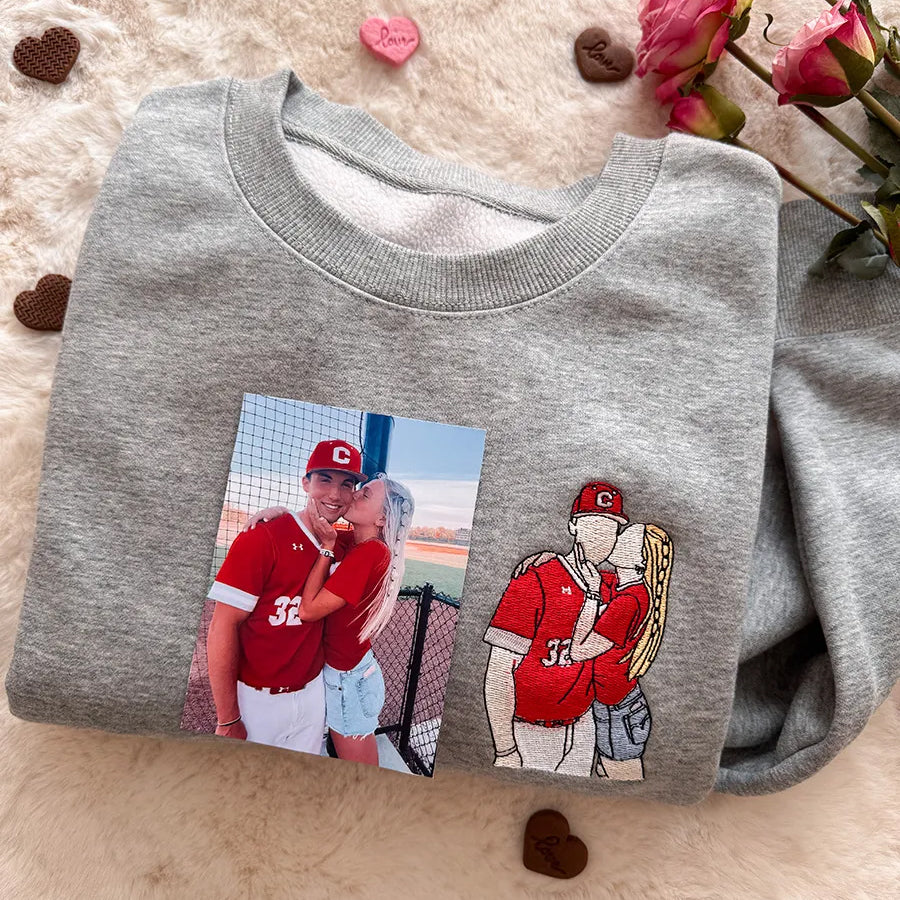 Loversdovey Custom Embroidered Portrait Sweatshirt from Photo • Valentine’s Day Gift