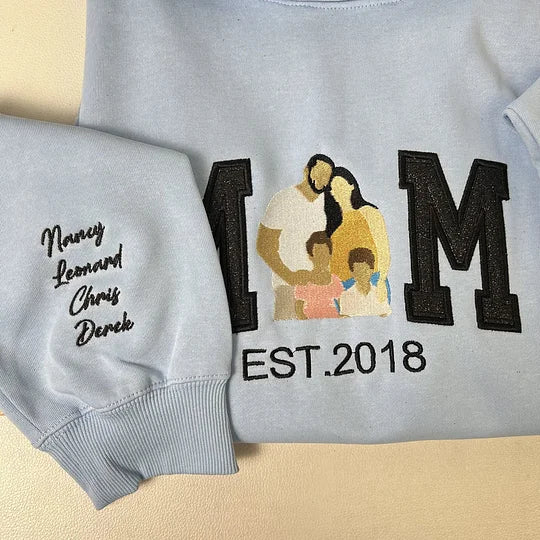 Personalized Embroidered Family Photo Glitter Sweatshirt - Mother's Day Gift