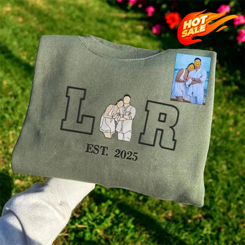 Loversdovey Personalized Embroidered Photo Couple Initial Est Year Crewneck/Hoodie/T-shirt