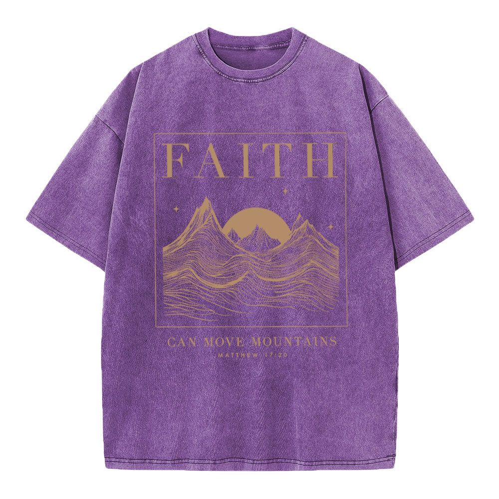 Faith Can Move Mountain Christian Washed T-Shirt
