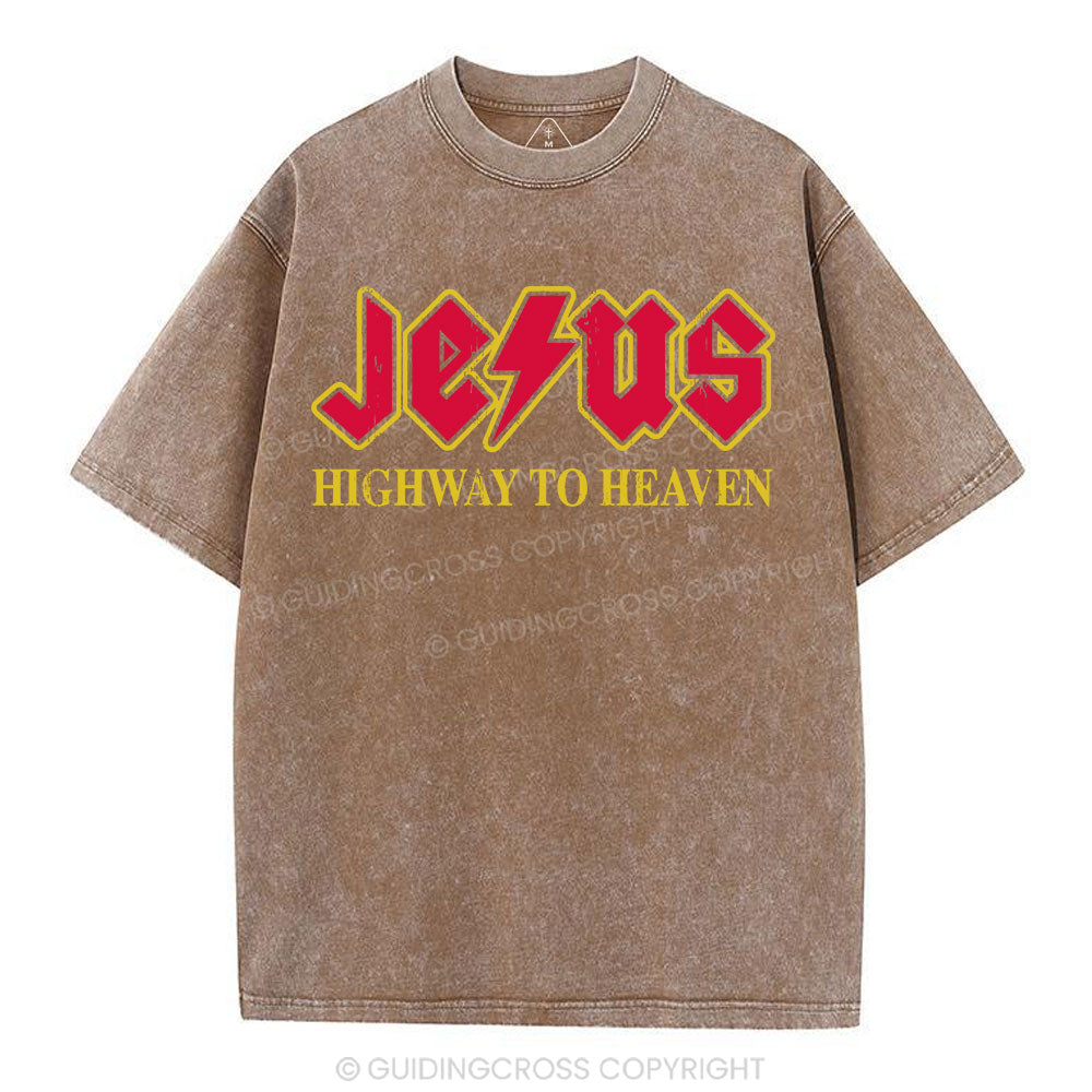 Jesus Highway To Heaven Christian Washed T-Shirt