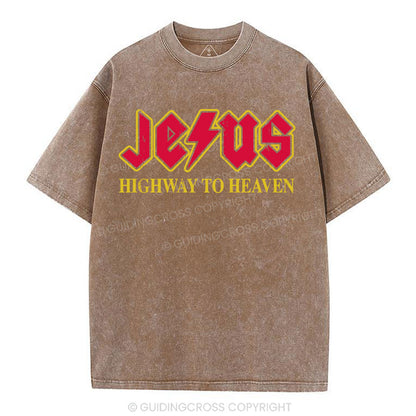 Jesus Highway To Heaven Christian Washed T-Shirt