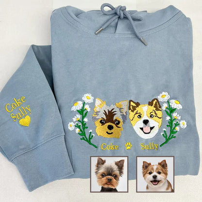 Custom Embroidered Sweatshirt With Pet Portrait Flower | for Pet Lover