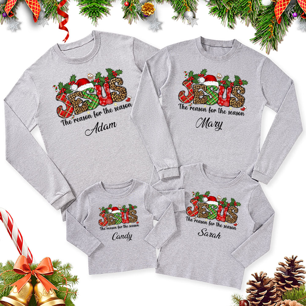 Personalized Jesus the Reason for the Season Christmas Family Matching Long Sleeve T-Shirt