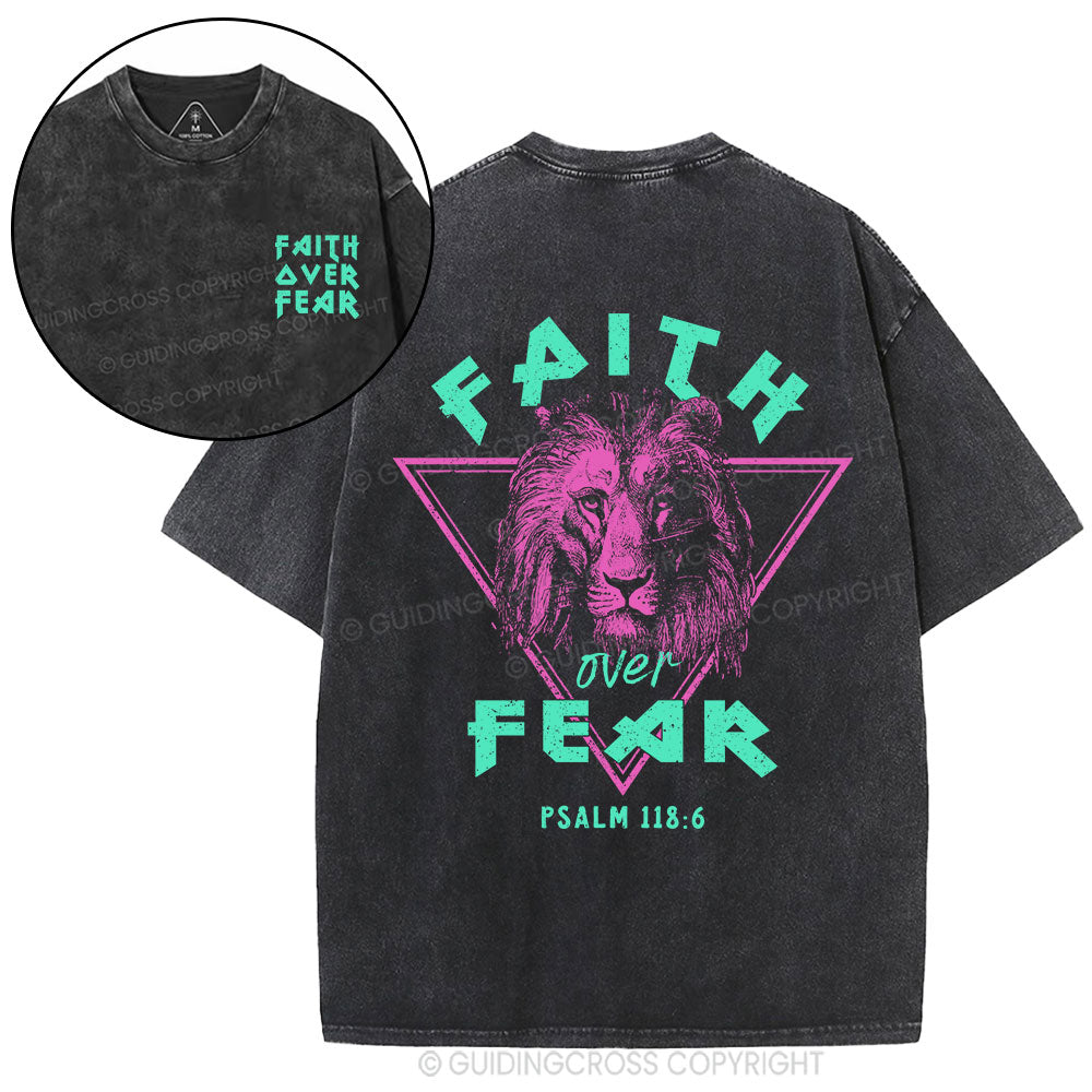 Faith Over Fear Lion Christian Washed T-Shirt