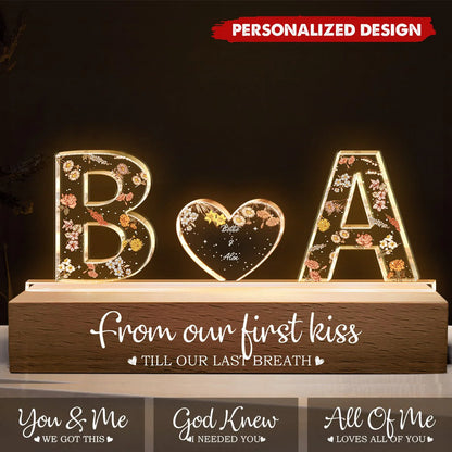Couple Initials Floral Theme Anniversary Gift Personalized Acrylic Block LED Night Light