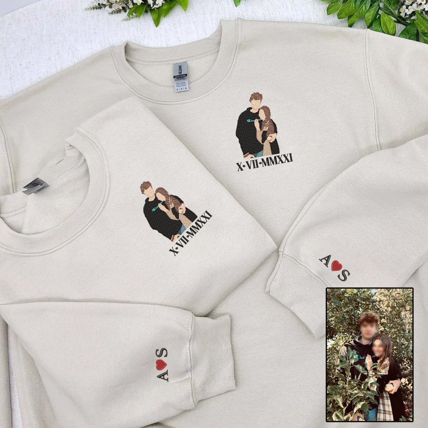 Personalized Hoodie Custom Embroidered Couple Color Photo and Messages Exquisite Gift for Lover