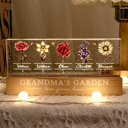 Grandma's Garden Of Grandkids Birth Month Flowers Personalized LED Night Light, Heartfelt Gift For Grandma, Mum