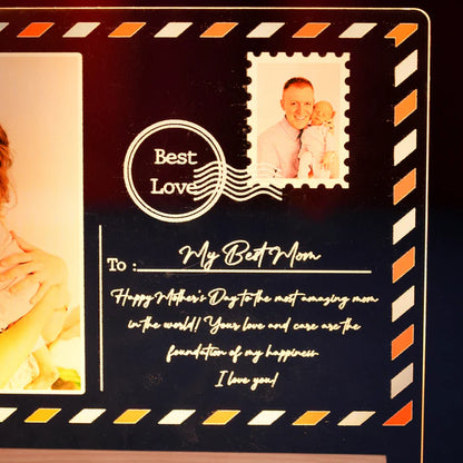 Custom LED Light Frame with Family Photos & Personal Letters - A Timeless Gift for Mom