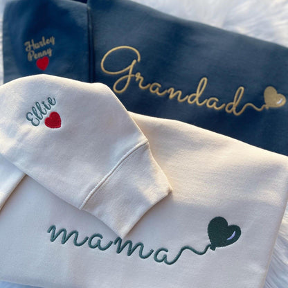 Custom Embroidered Mama Sweatshirt with Kids Name on Sleeve