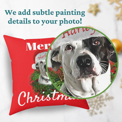 Custom Personalized Dog Portrait Christmas Pillow, Pet Lover Gift