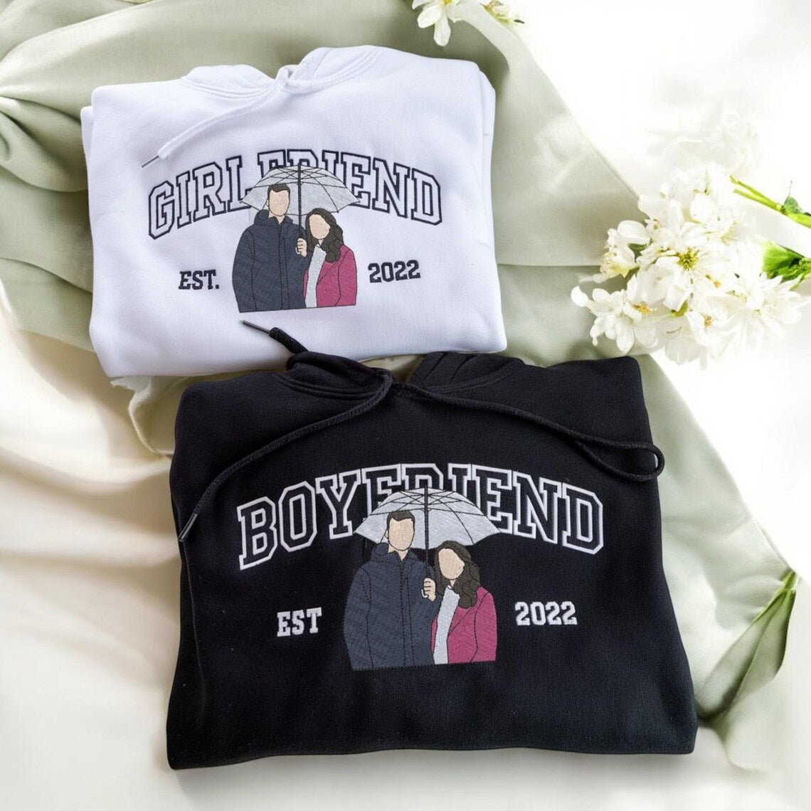 Loversdovey Personalized Embroidered Photo Couple Boyfriend and Girlfriend Matching Sweatshirts