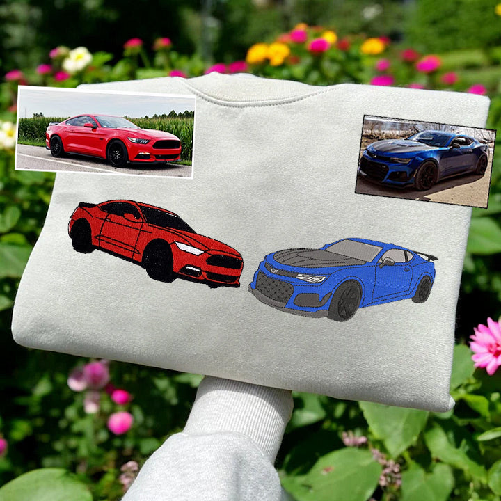 Custom Car Embroidered Sweatshirt – Personalize with Your Multiple Favorite Rides🚗