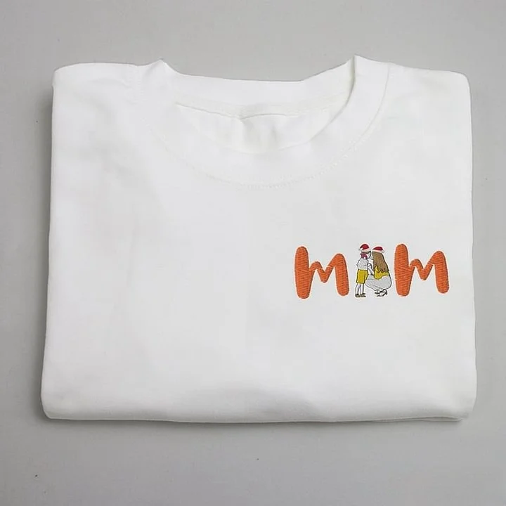Mum Sweatshirt with Photo, Custom Embroidered Hoodie Mum and Kids Portrait