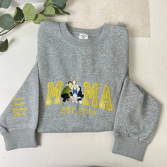 Personalized Embroidered Family Photo Glitter Sweatshirt - Mother's Day Gift