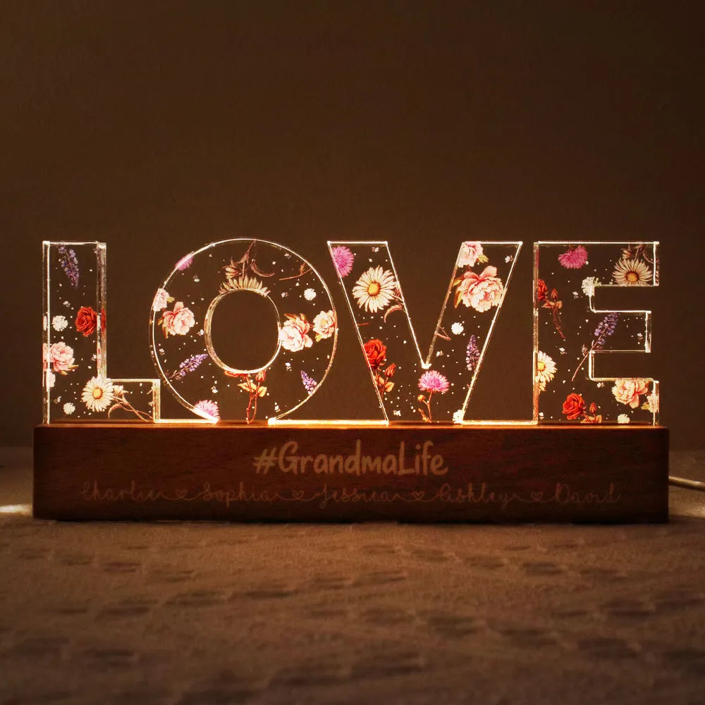 Love Grows Here, Birth Month Flower, Custom Flower Printed LED Night Light, Gift For Mom, Mother's Day Gift
