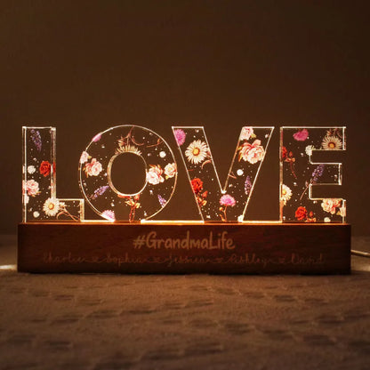 Love Grows Here, Birth Month Flower, Custom Flower Printed LED Night Light, Gift For Mom, Mother's Day Gift