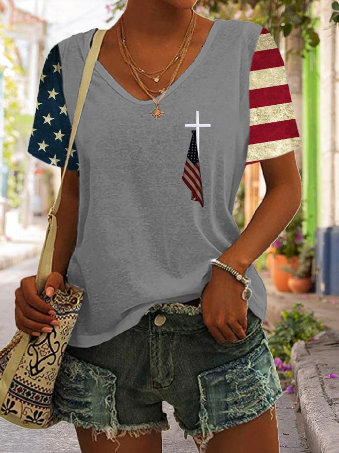 Women's Flag Print Casual T-Shirt