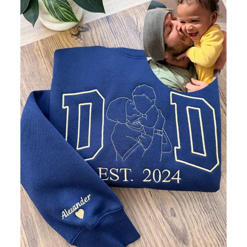 Custom Embroidered Papa & Child Portrait Sweatshirt – Personalized Photo Gift for Papa