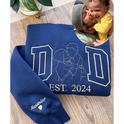 Custom Embroidered Papa & Child Portrait Sweatshirt – Personalized Photo Gift for Papa