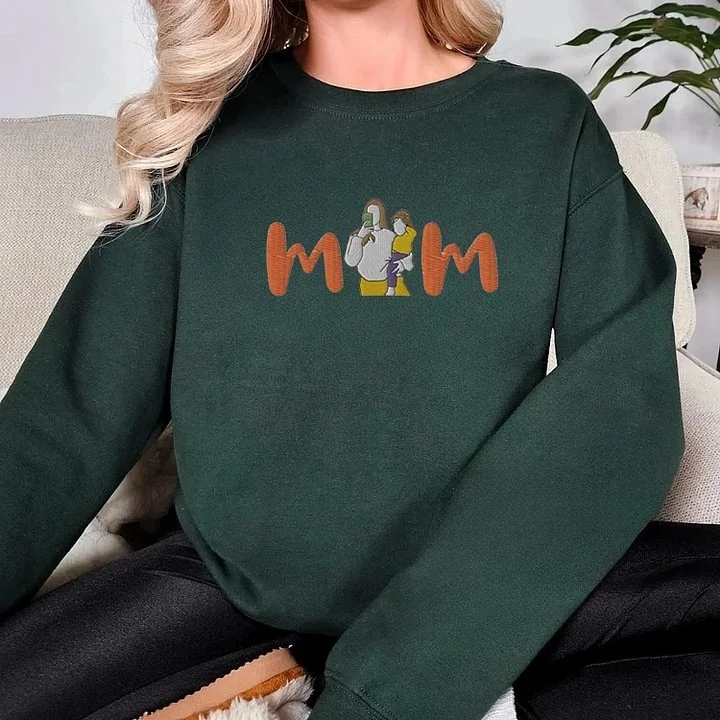 Mum Sweatshirt with Photo, Custom Embroidered Hoodie Mum and Kids Portrait