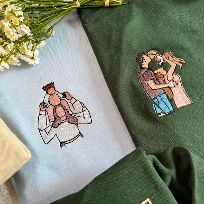 Mama Sweatshirt with Photo, Custom Embroidered Hoodie Mama and Kids Portrait, Varsity Shirt