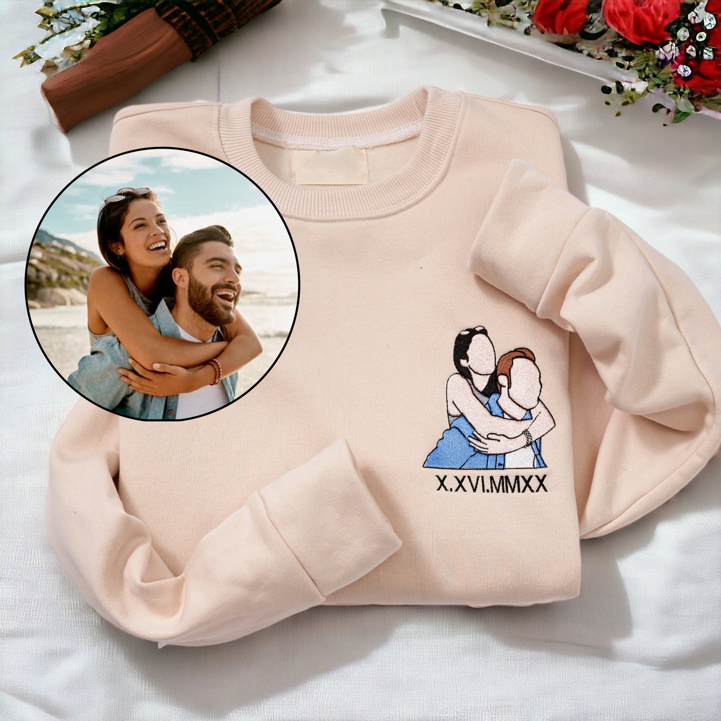 Custom Embroidered Portrait Sweatshirt – Personalized Photo & Roman Numerals