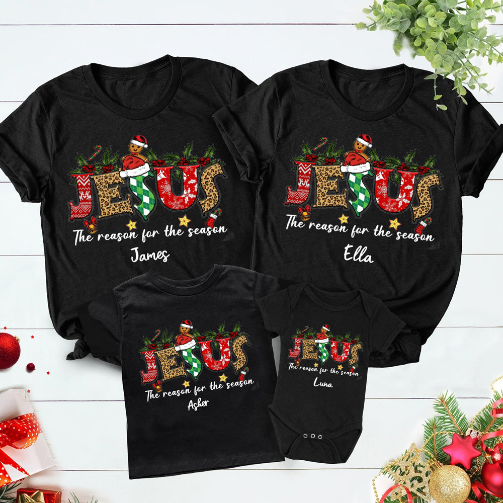 Personalized Jesus Is the Reason Christmas Family Matching Christian T-Shirt