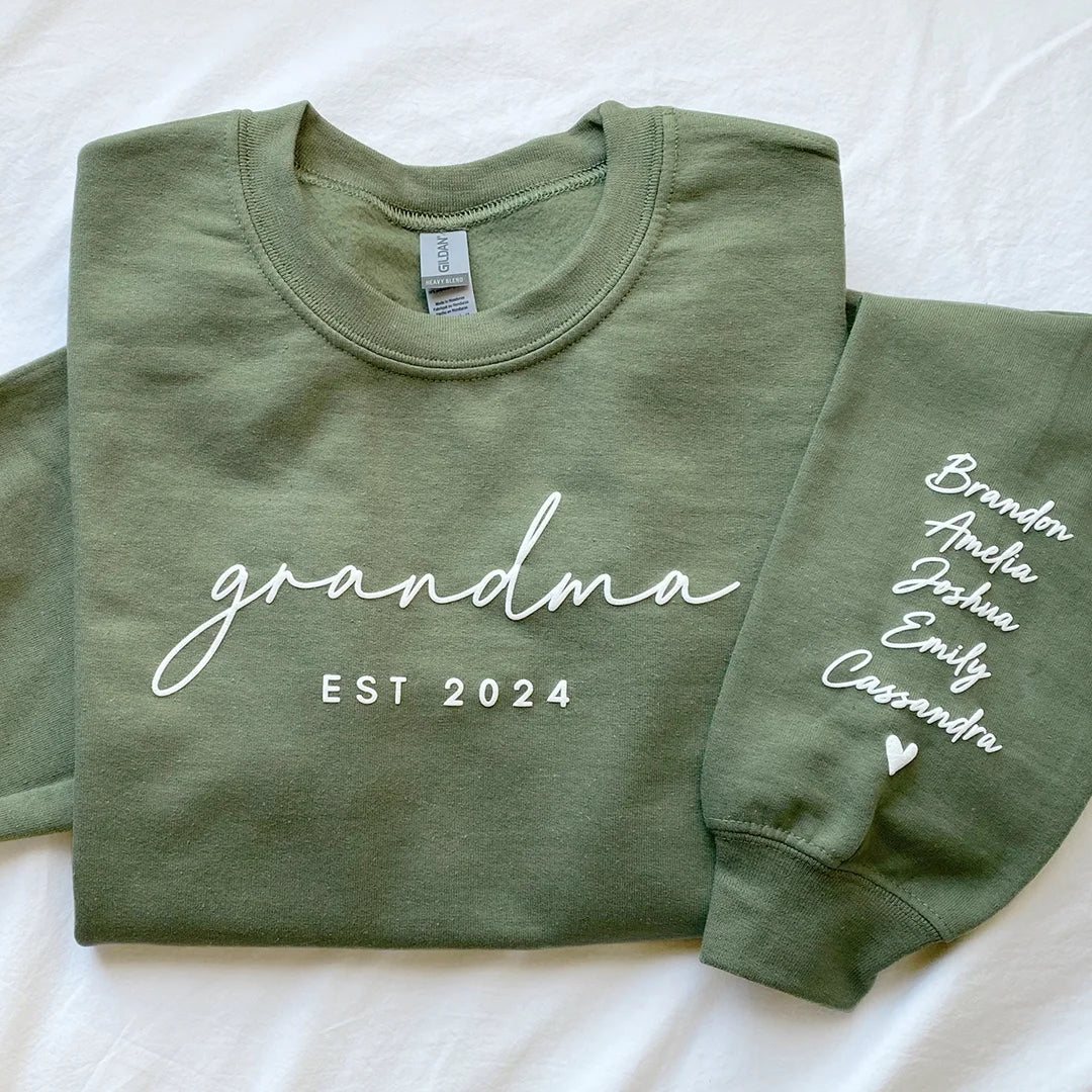 Custom Puff Print Sweatshirt Est Year with Kids Names on Sleeve