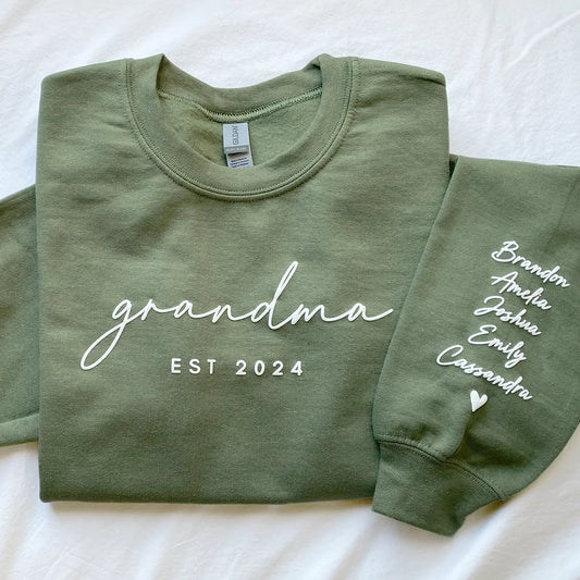 Custom Puff Print Sweatshirt Est Year with Kids Names on Sleeve