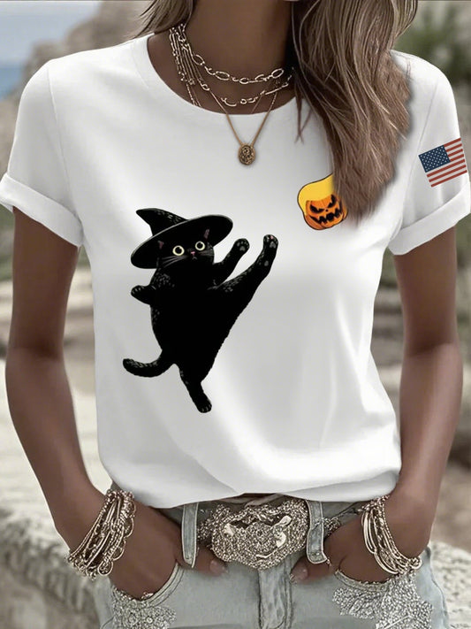 🔥Buy 3 Get 15% Off🔥Women's casual black cat FDT resistance T-shirt