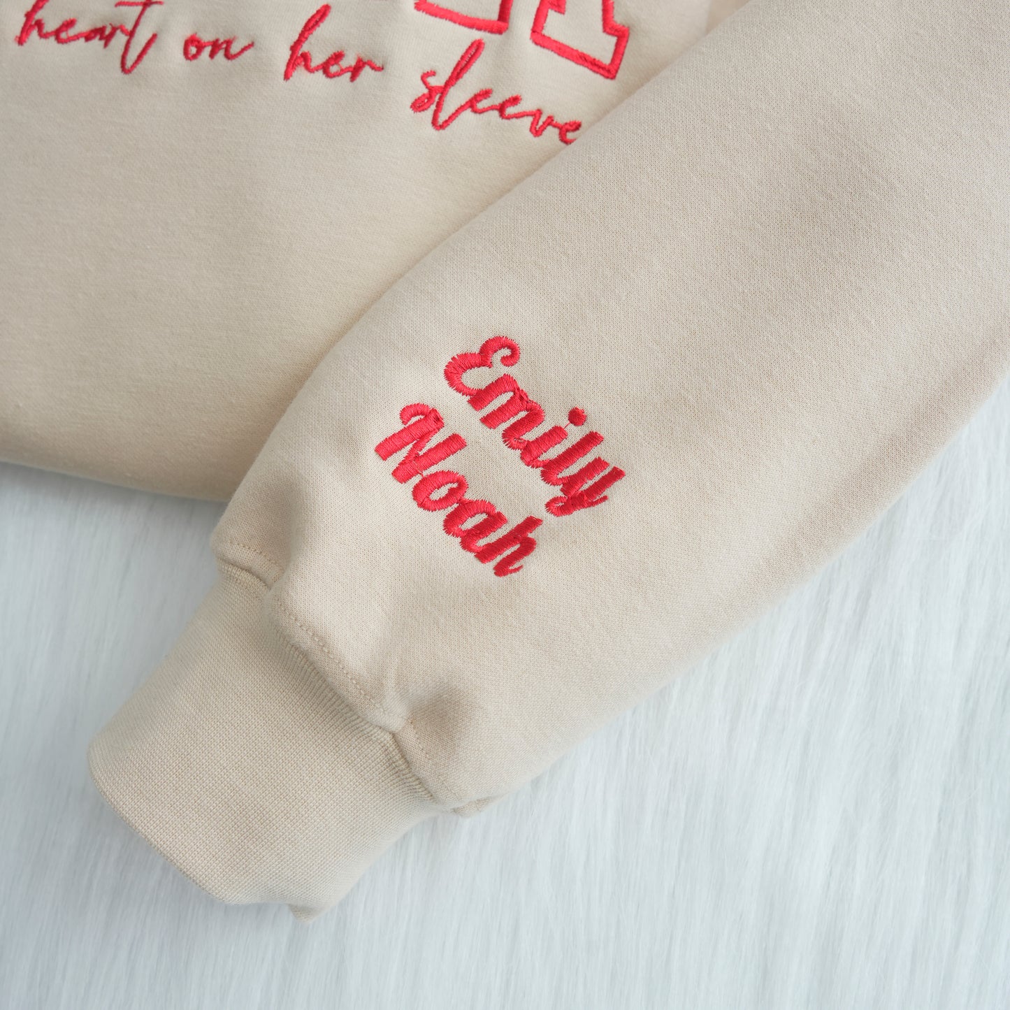 Mom Wears Her Heart on Her Sleeves - Custom Thread Mama Sweatshirt with Photo Gift for Mom