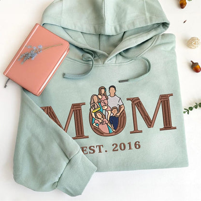 Custom Mama Embroidered Sweatshirt, Personalized Mom Portrait from Photo Sweater