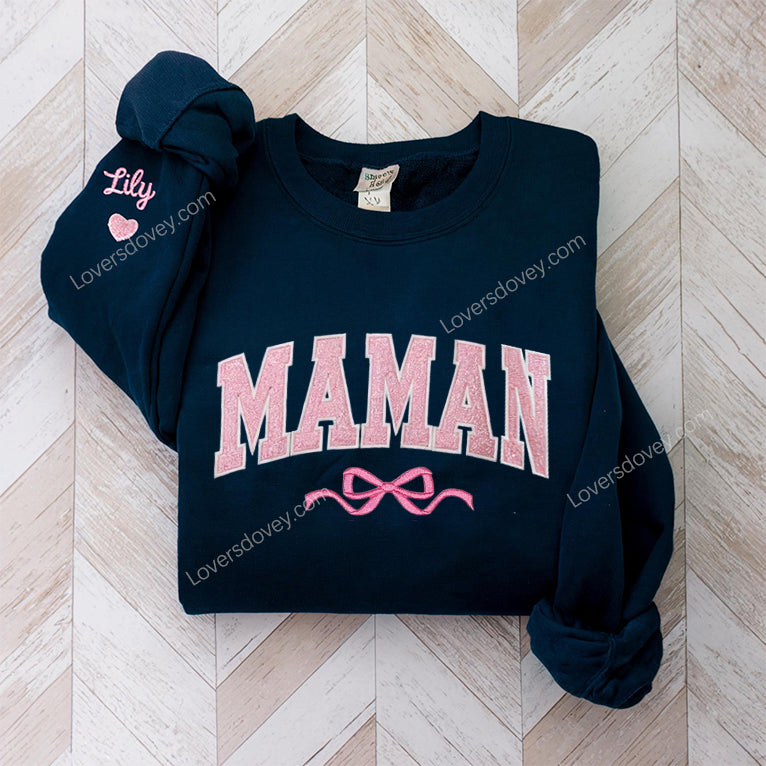 Personalized Sequin Embroidered Sweatshirt With Bow For Mom
