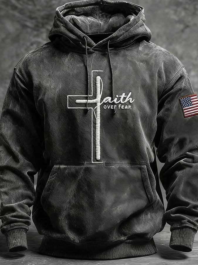 Men's Casual Retro Print Long Sleeve Hooded Sweatshirt