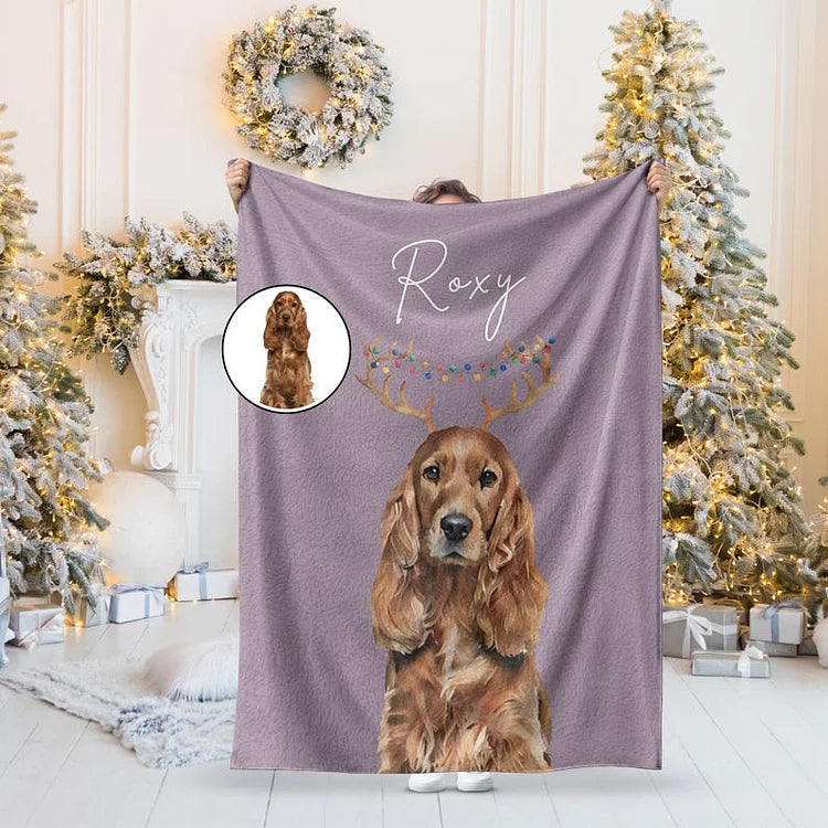 Personalized Watercolor Christmas Pet Blanket Using Pet Photo
