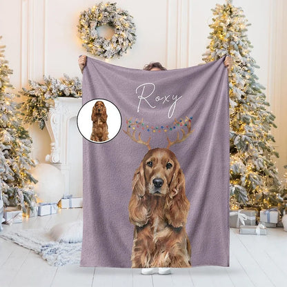 Personalized Watercolor Christmas Pet Blanket Using Pet Photo