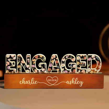 Personalized Couple Engagement Floral Theme Anniversary Gift Acrylic Block LED Night Light, Heartfelt 2025 Valentine's Day Gift, For Him, For Her, For Husband, For Wife