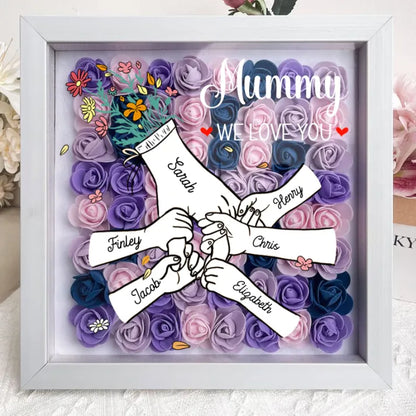 We Love You Mommy Hand Holding - Personalized Flower Shadow Box
