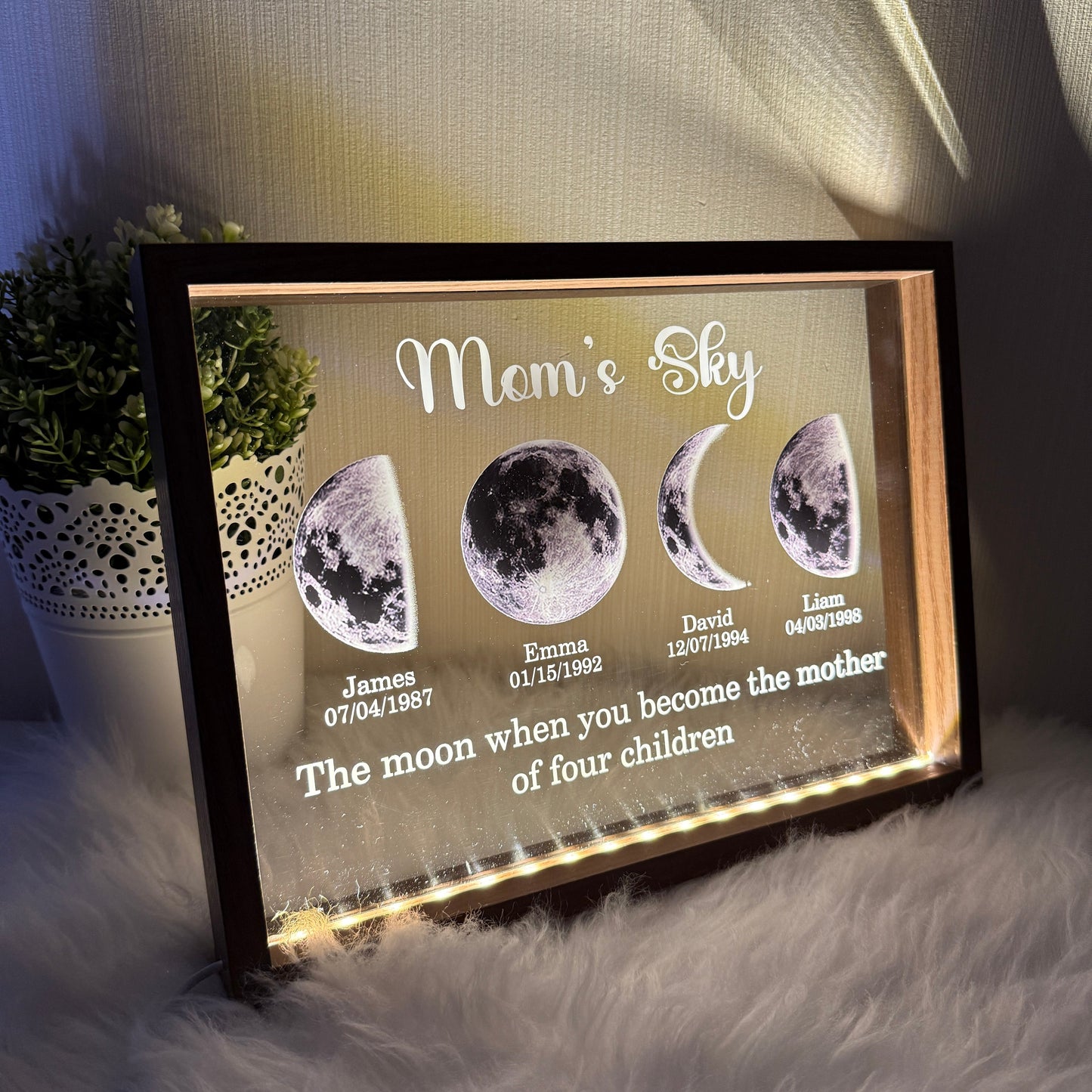 Led Light Frame With Text And Date The Real Moon Phase- Mom's Universe,Gift For MUM