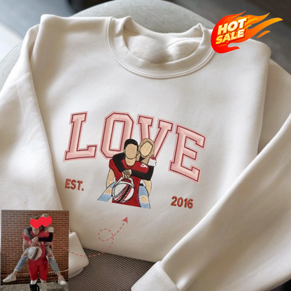 Loversdovey Personalized Embroidered Photo Couple LOVE Est Year Valentines Matching Couple Gift