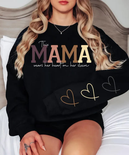 🔥For Mom🔥Personalized MAMA Wears Her Heart On Her Sleeve Sweatshirt(Buy 2 Free Shipping)