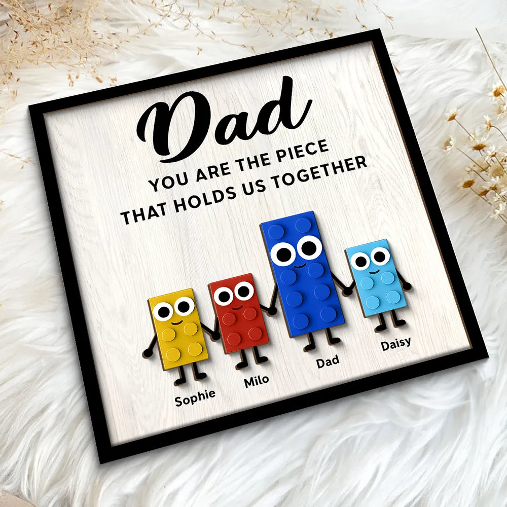 Dad And Kids Cute Puzzle Personalized 2-Layered Wooden Plaque, Father's Day Gift for Dad, Gift for Husband