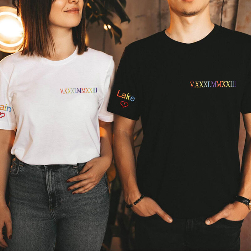 Custom Embroidered Colorful Roman Numeral Date Attractive Gift for Couple's Anniversary