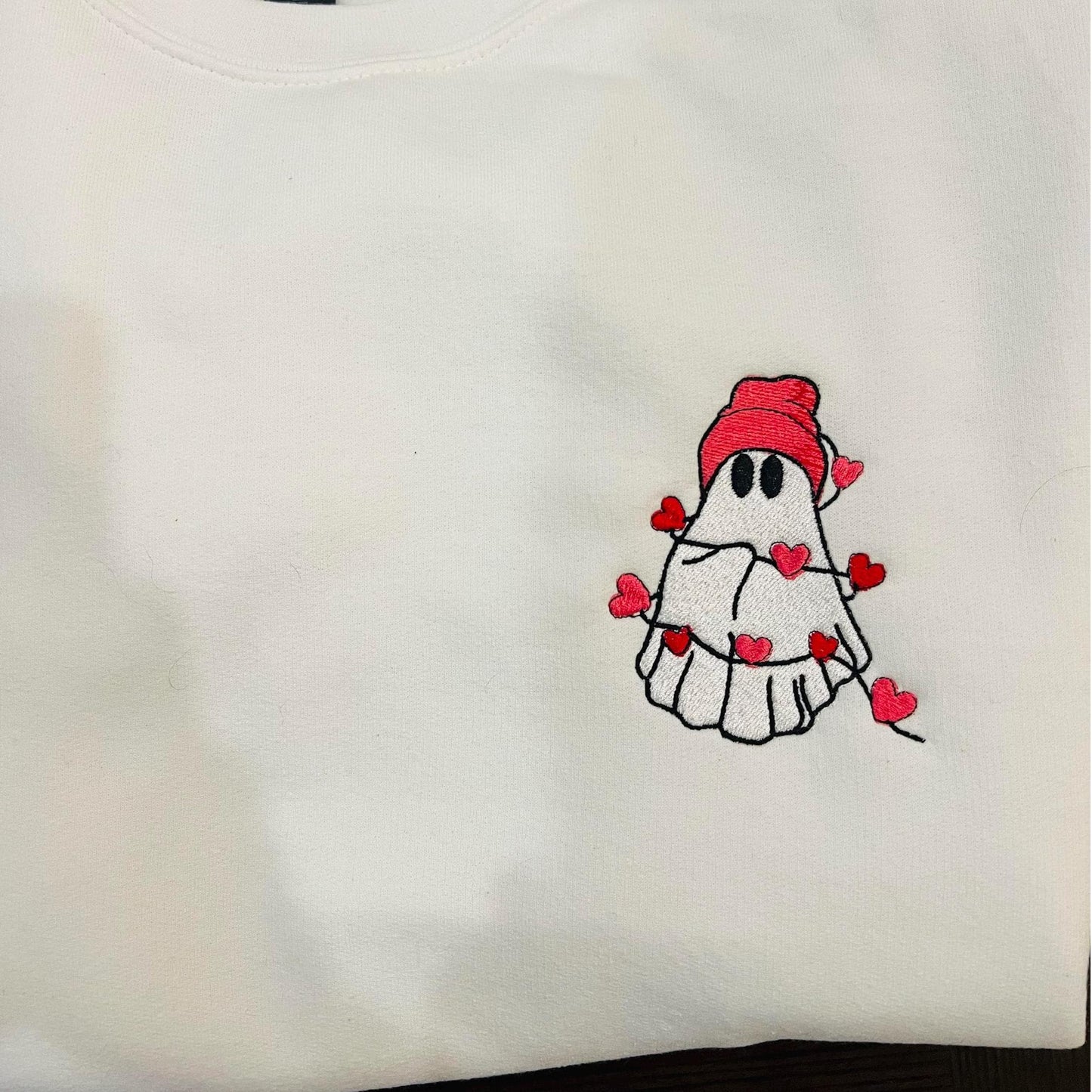Embroidered Ghost Valentines Sweatshirt Day Couples Gift, Cute Valentines Day Matching Ghost Heart Crewneck