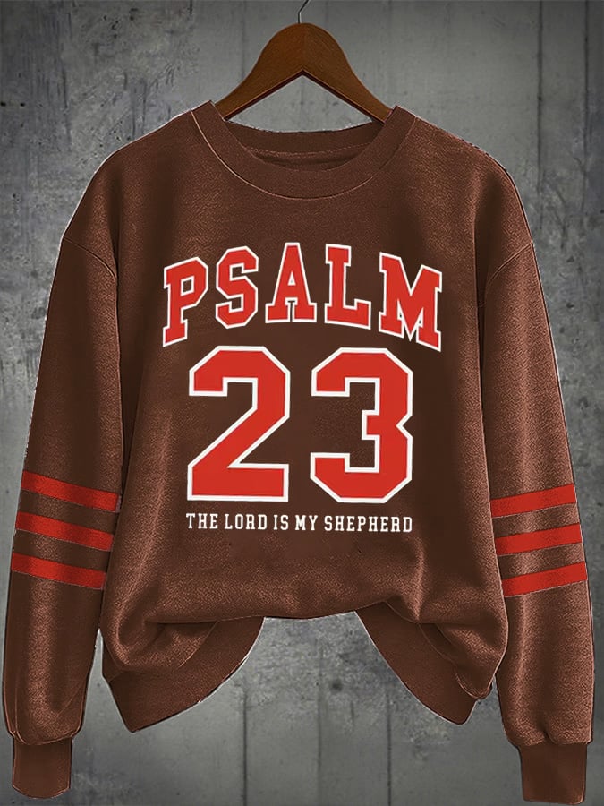 Women's Fall Christian Psalm 23 Mostly My Ranch Christian Print Casual Crew Neck Sweatshirt